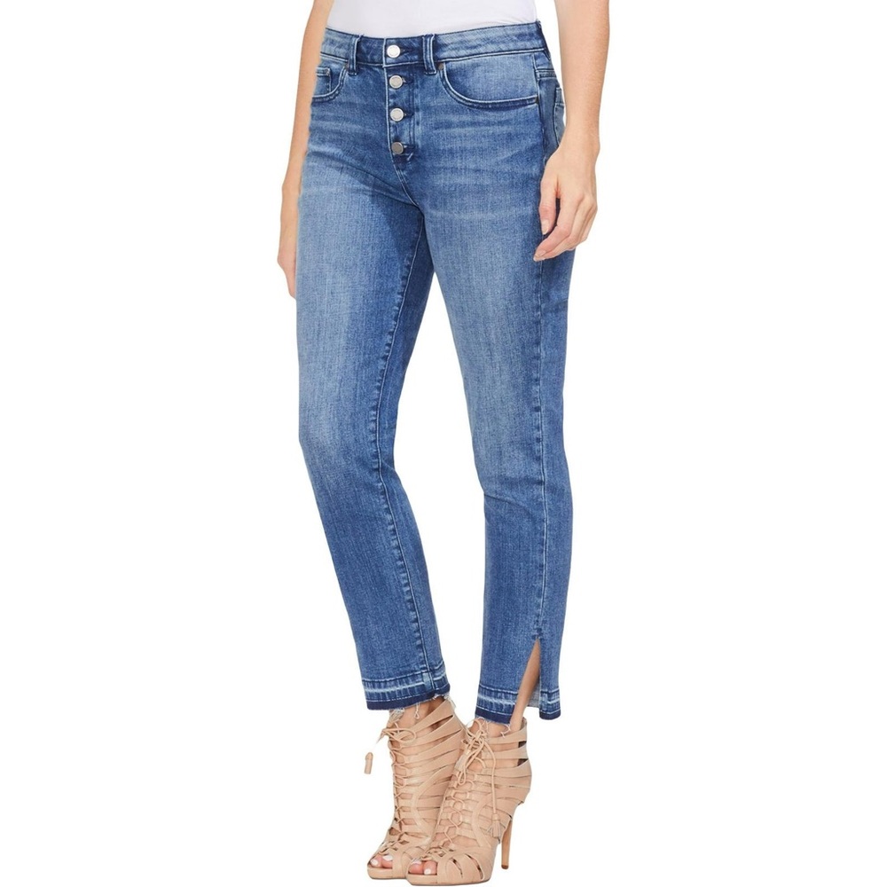 Vince Camuto Womens Denim Frayed Skinny Jeans Blue Womens Size 27/4 High Rise